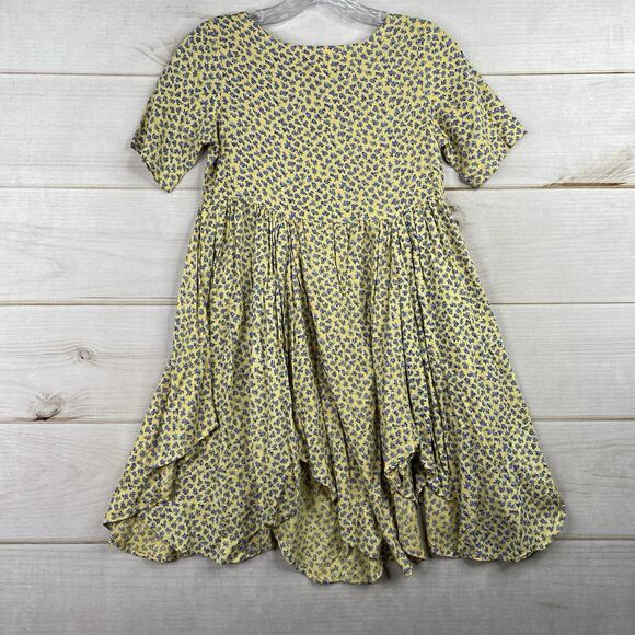 Roody Kazoody Girls Dress Sz 7 Yellow Blue Floral Boho Asymmetrical Hem Vtg 90s - Picture 7 of 8